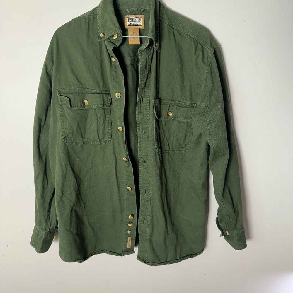 C E Schmidt Work Wear Mens Long Sleeve Shirt Olive Green Medium Cotton Button Up